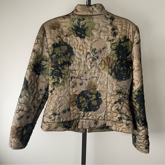 Vintage Joseph Ribkoff Green Short Jacket Coat Floral Embroidered Sequin Size 12 - Picture 2 of 10
